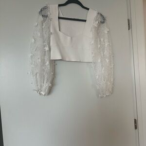 White Lace Sleeve with Butterfly detail Crop Top (Free people)